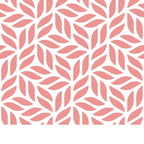 peach puff, coral pink, white background, leaf pattern, botanical design, floral motif, geometric leaves, repeating pattern,, fabric panel, nature inspired, organic shapes, soft pastels, modern botanical, stylized foliage, contemporary design, crafting fabric, sewing material, decorative leaves