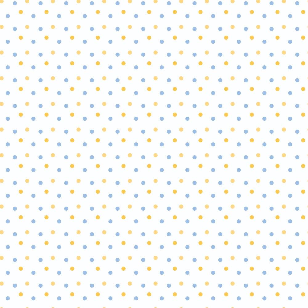 Pattern of evenly spaced blue and yellow dots on a light background.