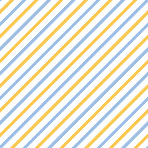 Diagonal stripes in blue, yellow, and white create a repeating pattern across the image.