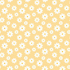 Pattern of white daisies on a pale yellow background.