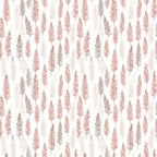 Pattern of brown and red fern leaves arranged vertically on a white background.