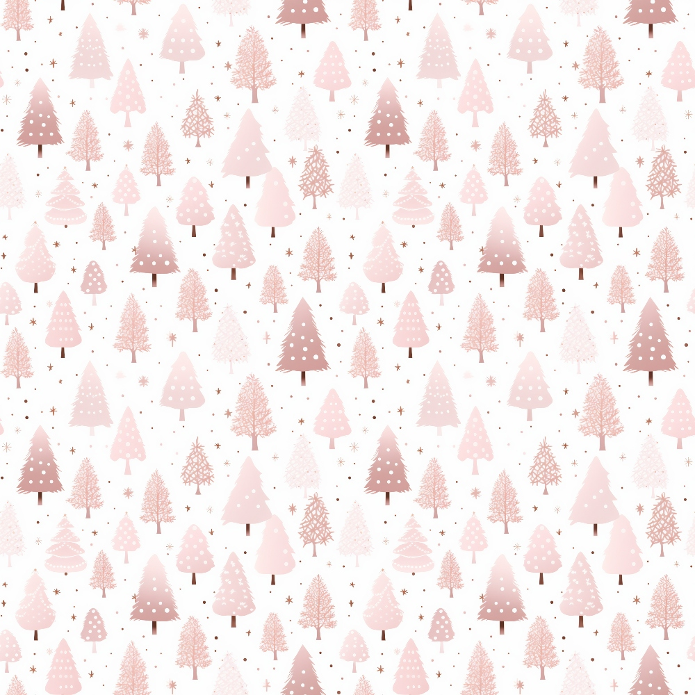 Pattern of pink and brown trees on a white background, featuring various tree shapes and sizes evenly distributed across the image.