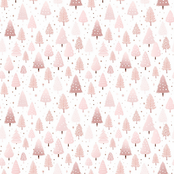 Pattern of pink and brown trees on a white background, featuring various tree shapes and sizes evenly distributed across the image.