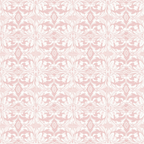 A pale pink and white floral damask pattern, featuring symmetrical designs of leaves and flowers.
