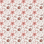 A seamless pink floral pattern featuring various flowers and leaves on a light background.