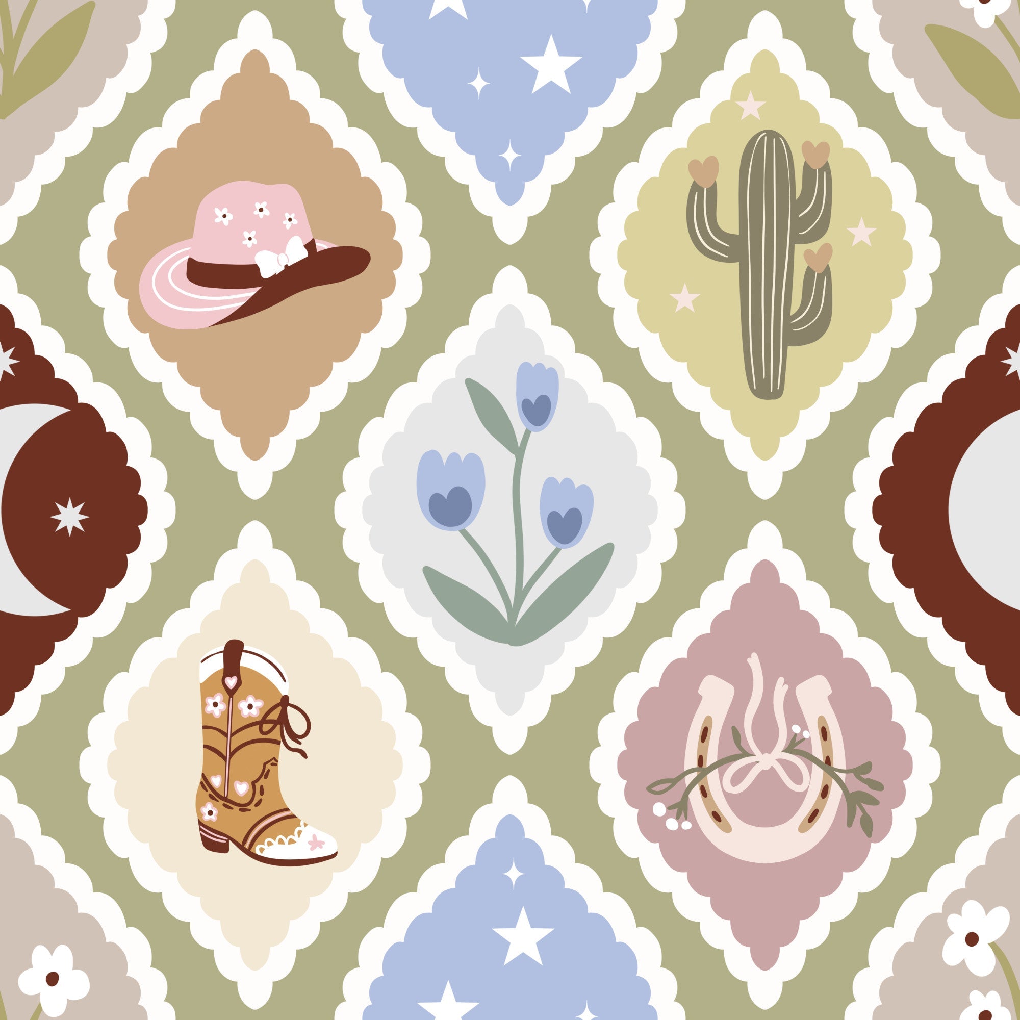 Pink Western Cottagecore Pattern 1 Quilting Cotton Fabric