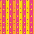 A pattern with vertical stripes in magenta and orange, featuring evenly spaced yellow dots.