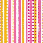 Pattern of vertical pink, orange, and white stripes with various textures including scallops, dots, and splatters.
