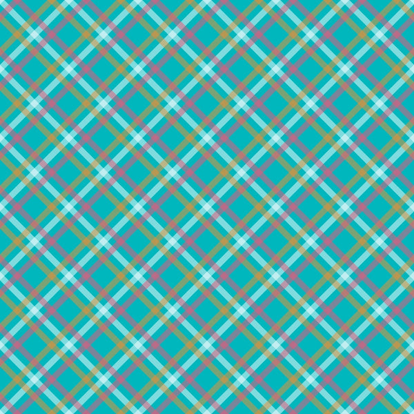 A seamless teal plaid pattern with intersecting yellow, pink, and white lines forming diamond shapes.