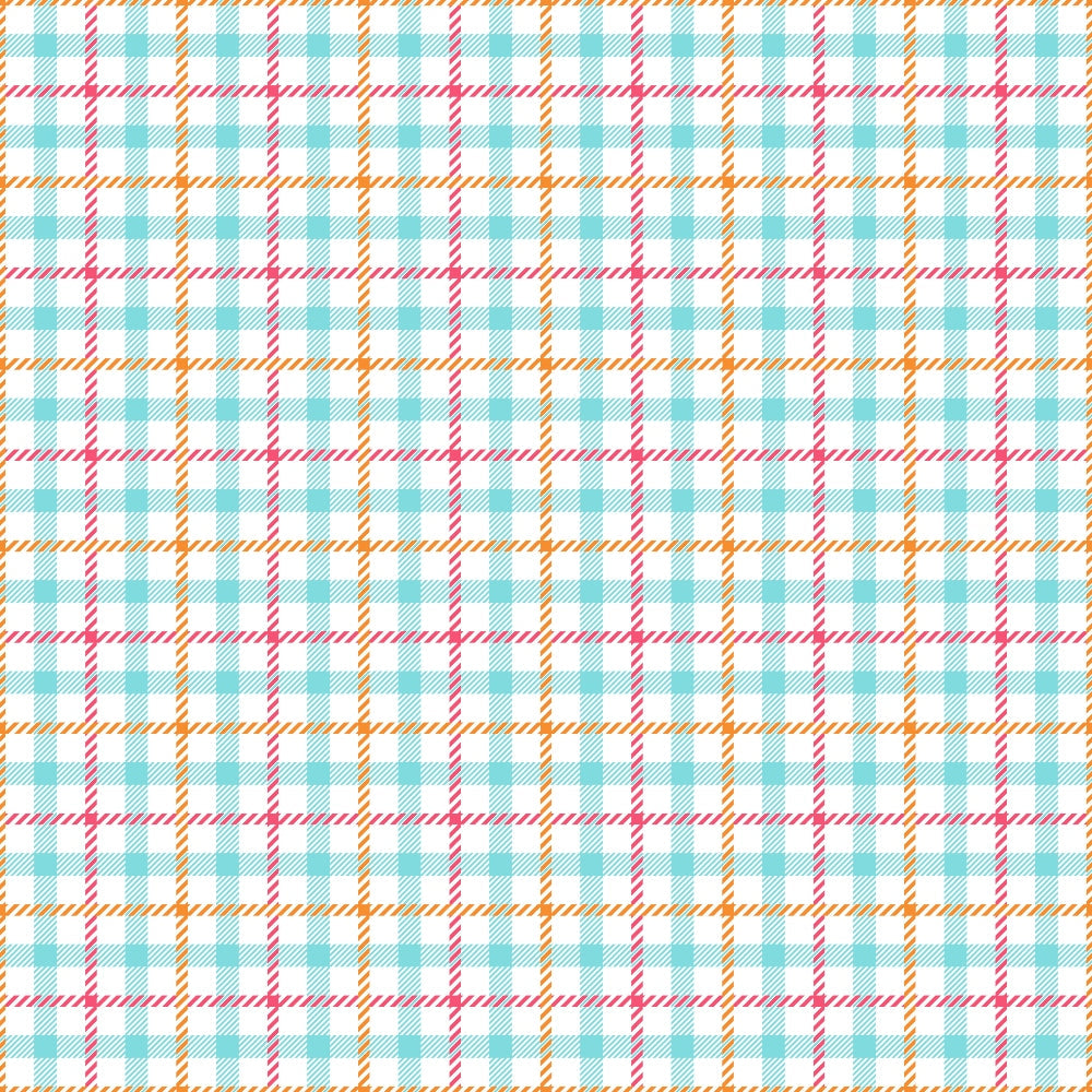 Plaid pattern with intersecting blue, red, and yellow lines on a white background.