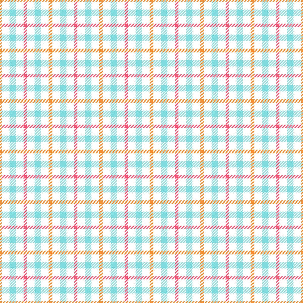 Plaid pattern with intersecting blue, red, and yellow lines on a white background.