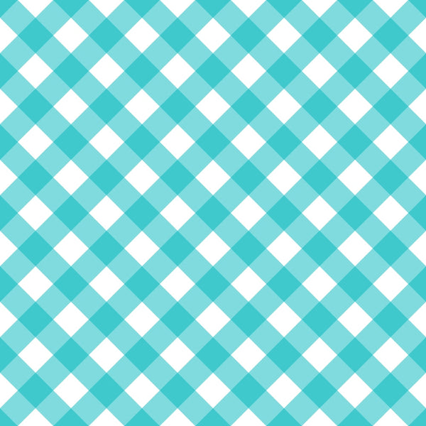 Teal and white gingham pattern with diagonal checkered design and alternating squares.
