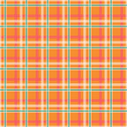 A colorful plaid pattern with intersecting orange, pink, white, and teal lines forming squares.