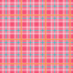 A colorful plaid pattern with intersecting lines in pink, white, blue, and yellow, forming squares and creating a repeating design.