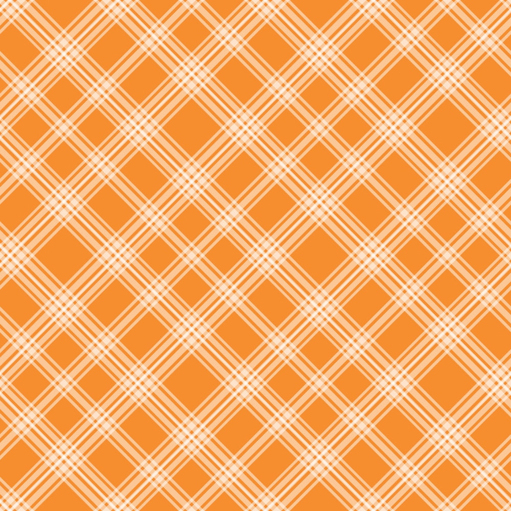 Orange and white plaid pattern with intersecting diagonal lines forming squares and diamonds.