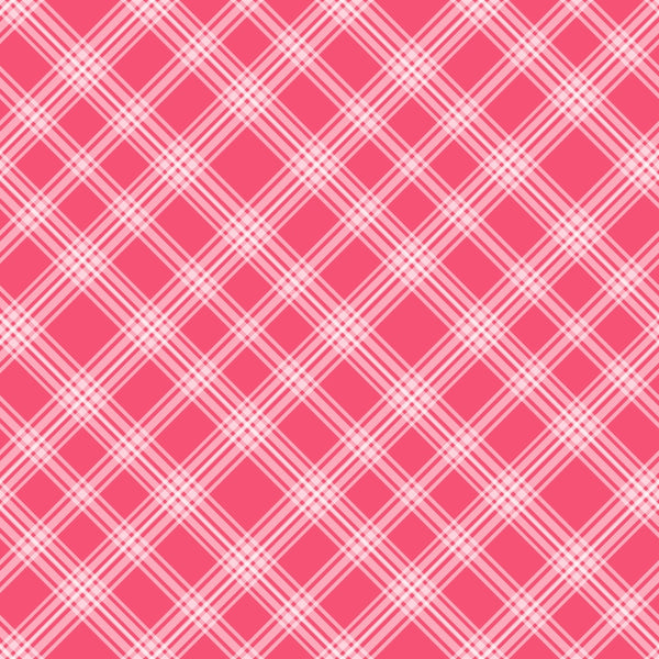 A pink and white plaid pattern with intersecting diagonal lines forming squares and diamonds.