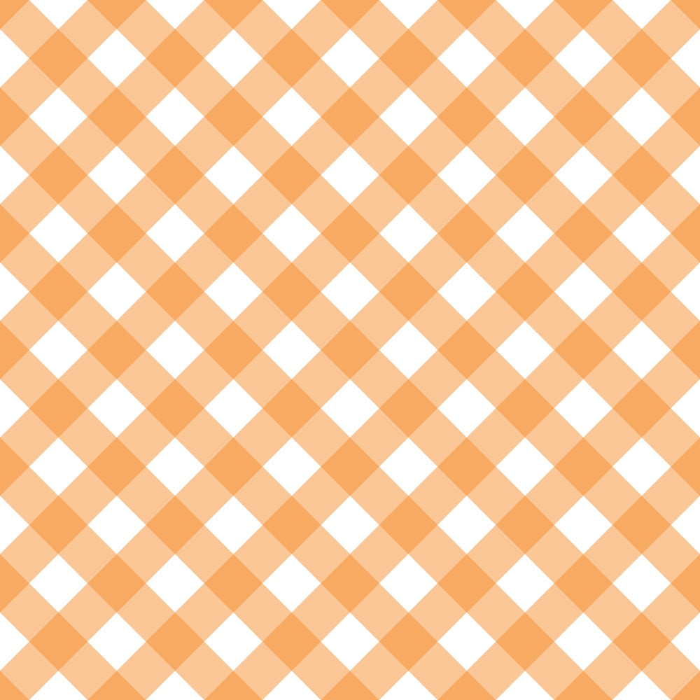 Orange and white gingham pattern with alternating diagonal squares.