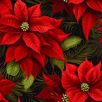 red poinsettias, crimson flowers, green foliage, tropical leaves, floral pattern, botanical design, christmas flowers, holiday blooms,, fabric panel, festive florals, winter botanicals, poinsettia petals, emerald leaves, seasonal flowers, vibrant red, forest green, floral motifs, cotton fabric, quilting material