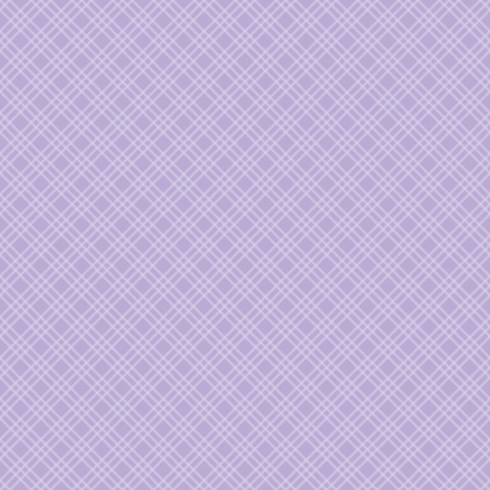 A light purple and white crisscross plaid pattern forms a grid-like design across the image.