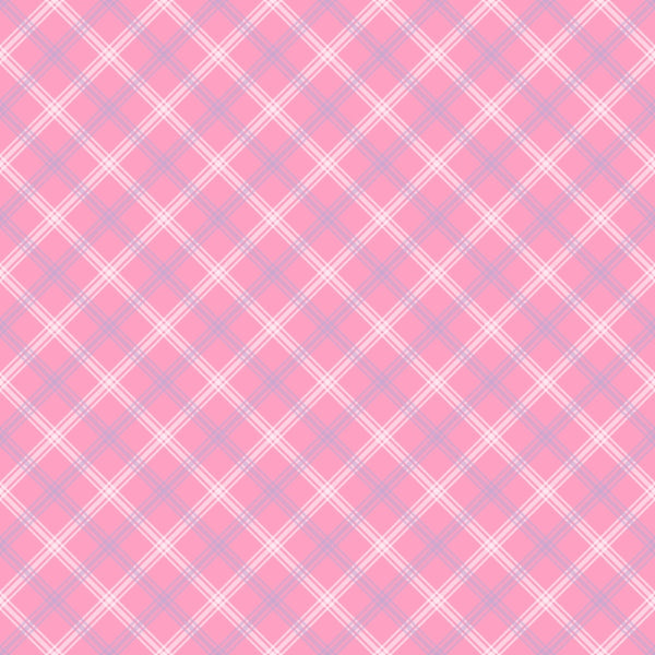 A pink and white plaid pattern with intersecting lines forming a crisscross design on a square canvas.