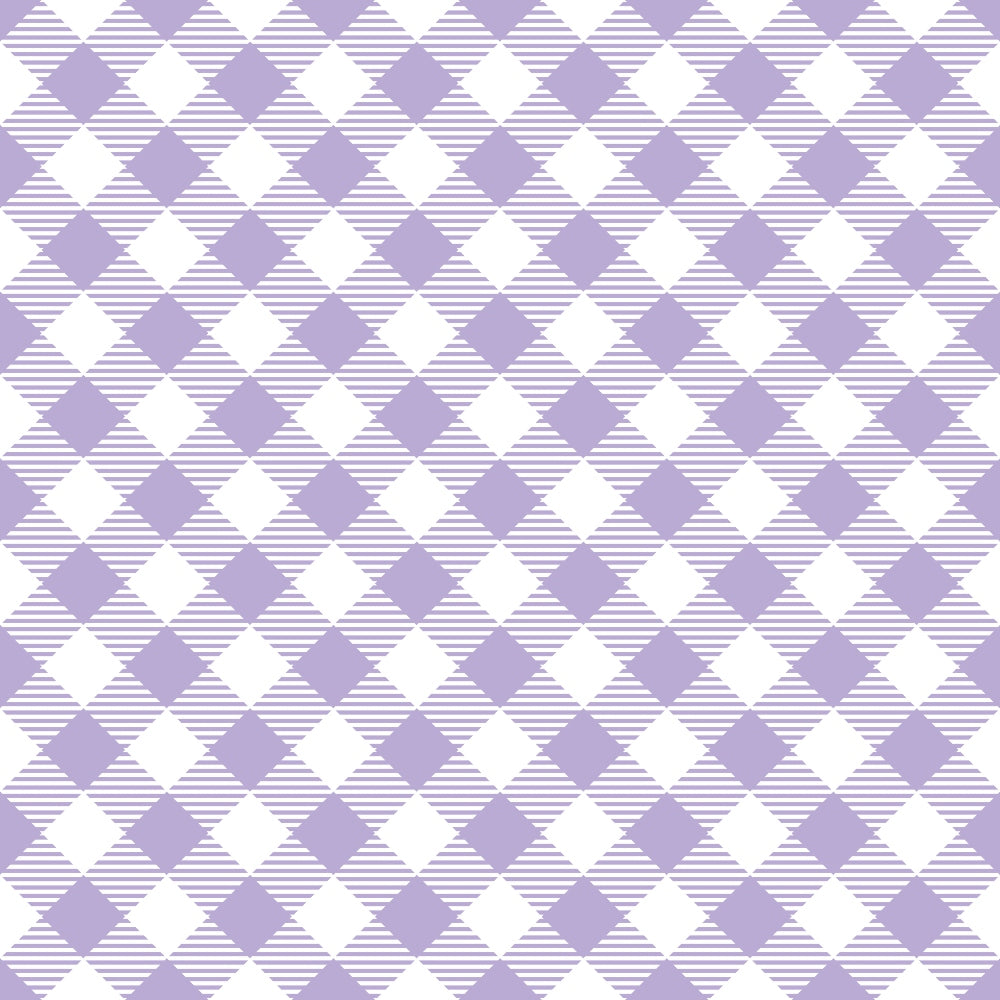 Pattern of diagonal squares in lavender and white, alternating with striped texture, creating a geometric, checkered effect.