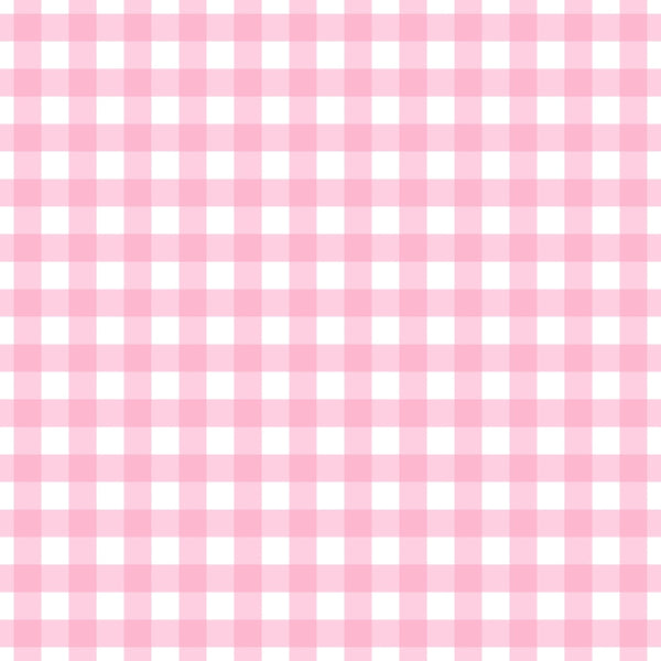 Pink and white gingham checkered pattern with evenly spaced squares.