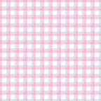 A seamless pink and white plaid pattern with thin blue lines on a blank background.