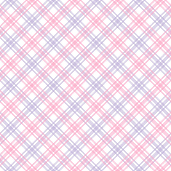 A checkered pattern with intersecting pink, purple, and white diagonal lines forming a plaid design on a light background.