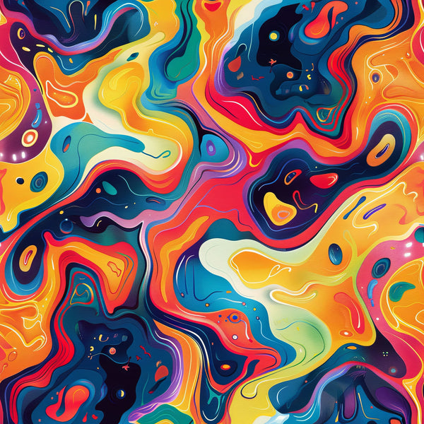 psychedelic, abstract swirls, vibrant colors, orange, yellow, blue, red, purple, teal, flowing patterns, liquid marble, organic shapes, retro art, groovy design,, fabric panel, fluid motion, colorful waves, artistic print, modern abstract