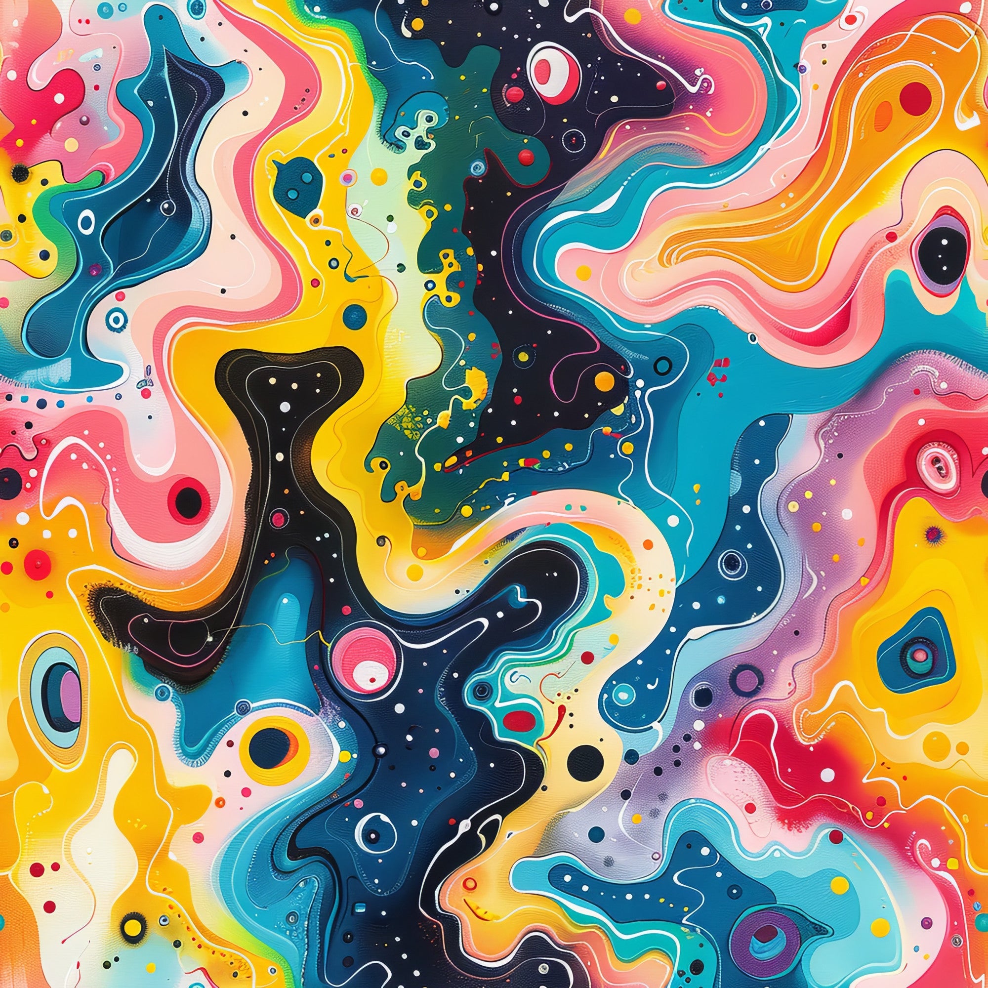 psychedelic, abstract, swirling, fluid, rainbow colors, vibrant, multicolored, flowing shapes, liquid patterns, cosmic, surreal, modern art, contemporary,, fabric panel, organic forms, marbled effect, kaleidoscope, wavy lines, colorful circles