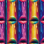 Pattern of colorful lips and dripping paint in vibrant rainbow shades, arranged in a tiled fashion.