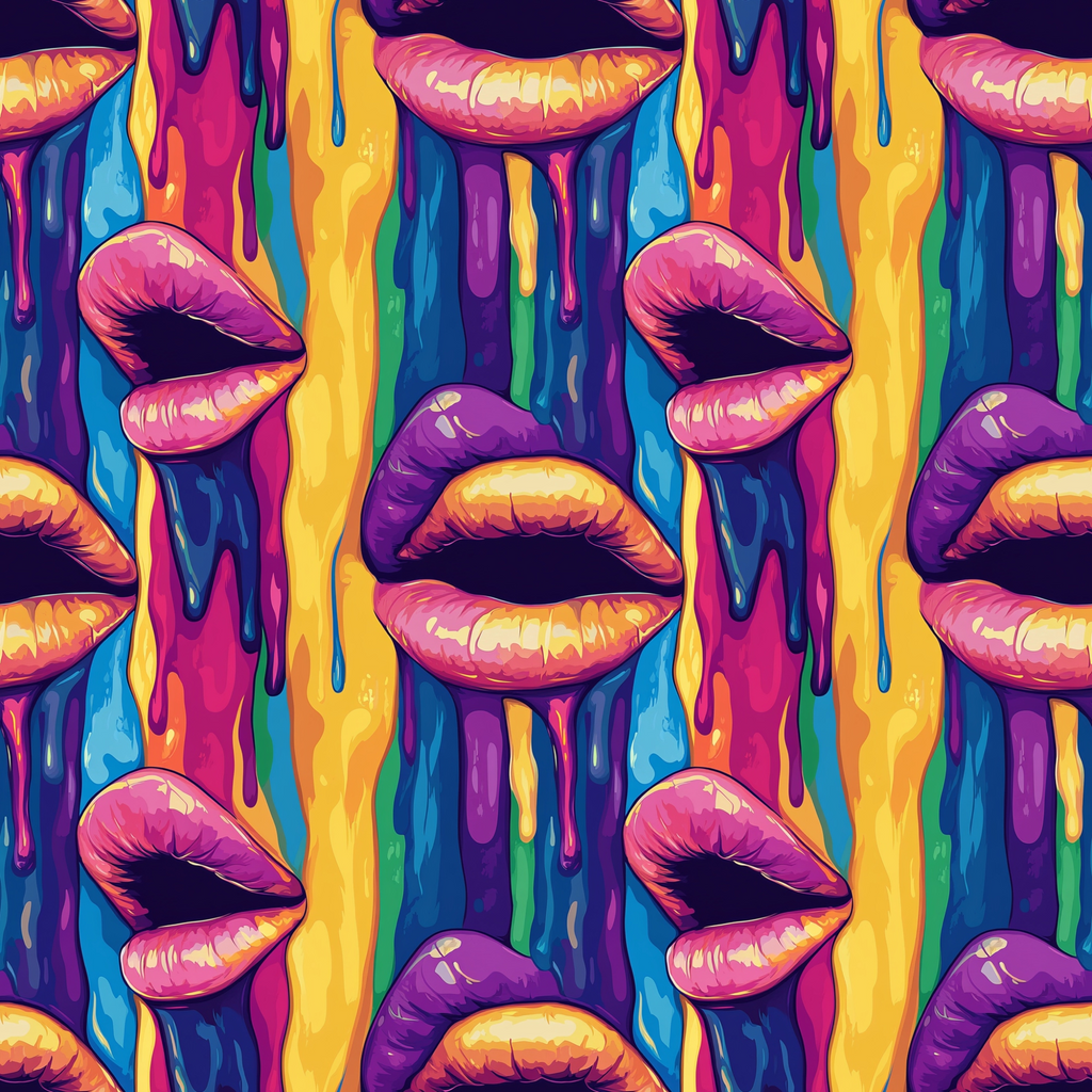 Colorful pattern of dripping rainbow-colored lips.