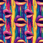 Colorful pattern of dripping rainbow-colored lips.