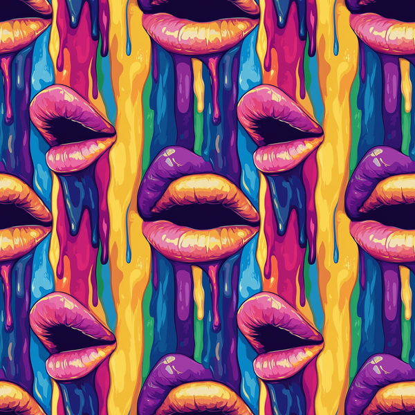 Colorful pattern of dripping rainbow-colored lips.