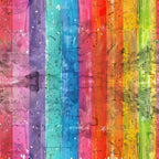 rainbow, grunge, distressed, weathered, pink, purple, turquoise, blue, orange, yellow, green, vertical stripes, paint splatter, textured, abstract, vibrant colors,, fabric panel, artistic, contemporary