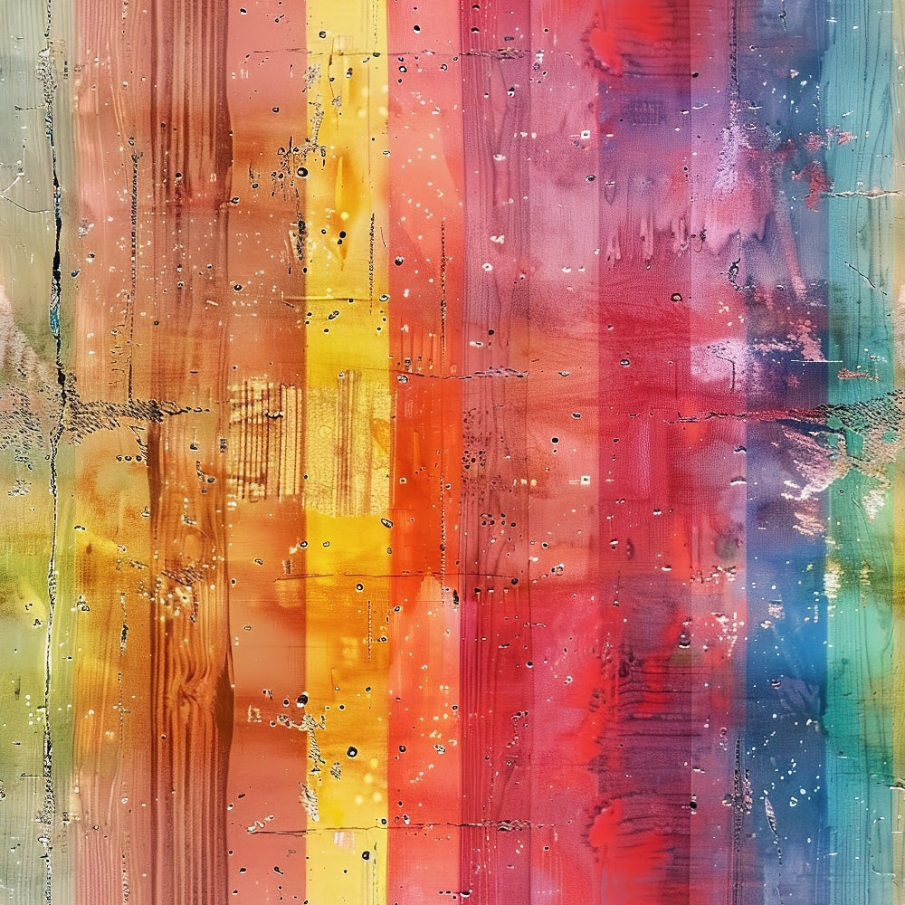 rainbow colors, grunge texture, abstract art, yellow, orange, red, pink, purple, blue, teal, distressed finish, paint drips, weathered effect, contemporary style,, fabric panel, artistic design, colorful spectrum, textured surface, modern abstract