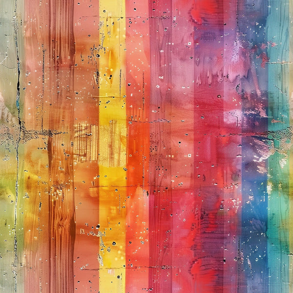 rainbow colors, grunge texture, abstract art, yellow, orange, red, pink, purple, blue, teal, distressed finish, paint drips, weathered effect, contemporary style,, fabric panel, artistic design, colorful spectrum, textured surface, modern abstract