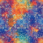 rainbow colors, mandala pattern, tie dye effect, bohemian style, spiritual motifs, kaleidoscope design, vibrant hues, orange, blue, purple, yellow, intricate linework, symmetrical pattern, meditation inspired, psychedelic art,, fabric panel, cosmic energy, flower mandalas, radial design, colorful gradient