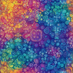 rainbow colors, mandala pattern, swirls, spirals, vibrant hues, yellow, orange, pink, purple, blue, teal, turquoise, psychedelic style, bohemian design, geometric circles, flowing patterns,, fabric panel, mystical motifs, colorful swirls