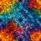 rainbow colors, mandala pattern, floral motifs, geometric design, orange petals, blue flowers, yellow blooms, purple accents, teal elements, red flowers, gradient colors, kaleidoscope effect, symmetrical pattern,, fabric panel, vibrant hues, psychedelic style, radial design, seamless pattern, artistic florals