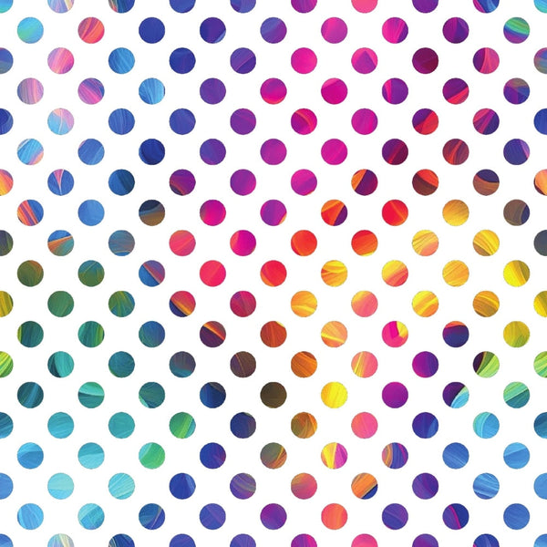 rainbow dots, polka dots, circular pattern, geometric design, vibrant colors, multicolored circles, blue, purple, pink, orange, yellow, green, teal, magenta, gradient effects, ombre circles,, fabric panel, bright pattern, colorful dots, contemporary design, modern geometric