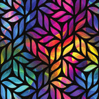 rainbow gradient, iridescent leaves, botanical pattern, leaf motif, vibrant purple, electric pink, neon blue, yellow accents, black background,, fabric panel, holographic effect, nature design, foliage pattern, colorful branches, psychedelic colors, modern art style, rainbow smoke, prismatic hues, tropical vibes