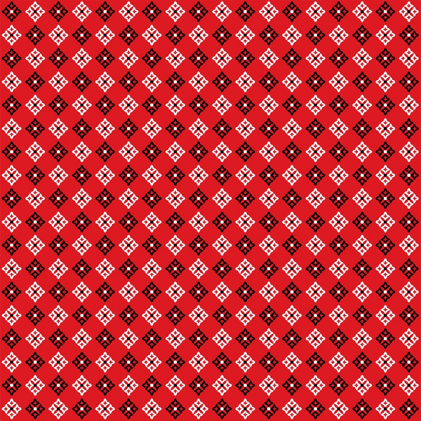 Red and black diagonal geometric pattern with small white crosses.