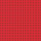 Red background with a repeating pattern of white geometric shapes forming a diamond lattice design.