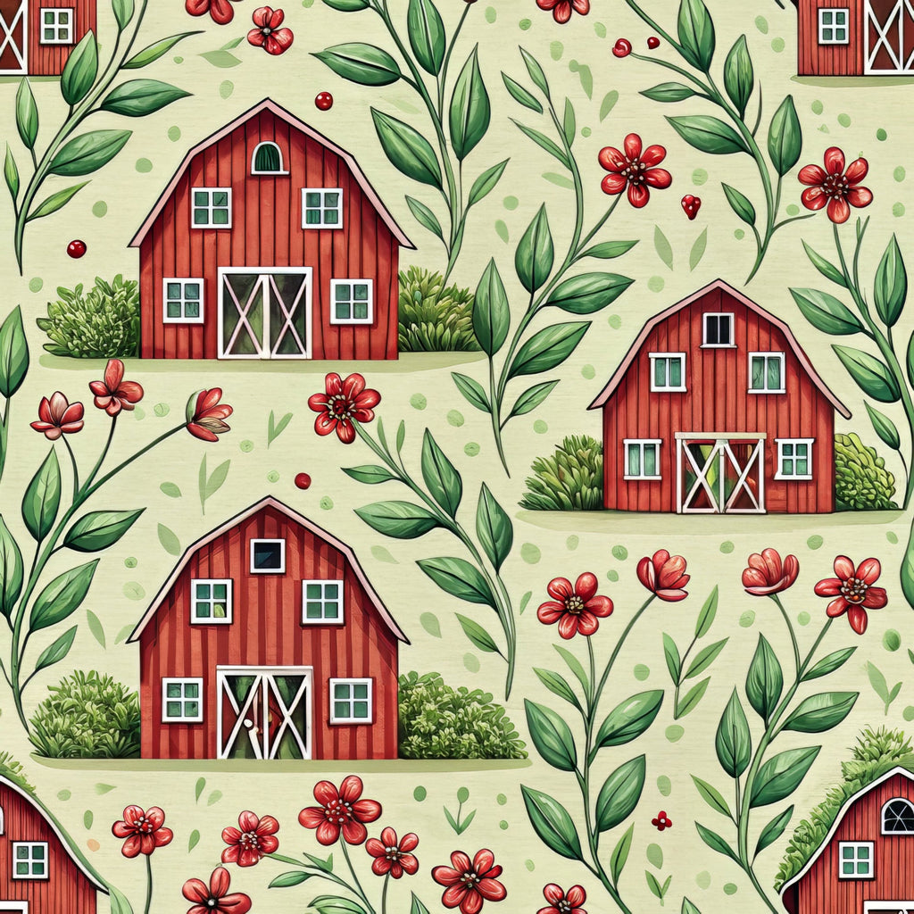 Red Farmhouse Pattern 11 Quilting Cotton Fabric