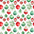 red, green, white, watercolor, christmas ornaments, baubles, holly leaves, berries, pine branches, festive pattern, seamless repeat, holiday decor, winter theme,, fabric panel, watercolor style, christmas decorations, ornament collection, seasonal motifs, striped ornaments