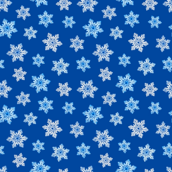 Pattern of white and blue snowflakes on a solid blue background.