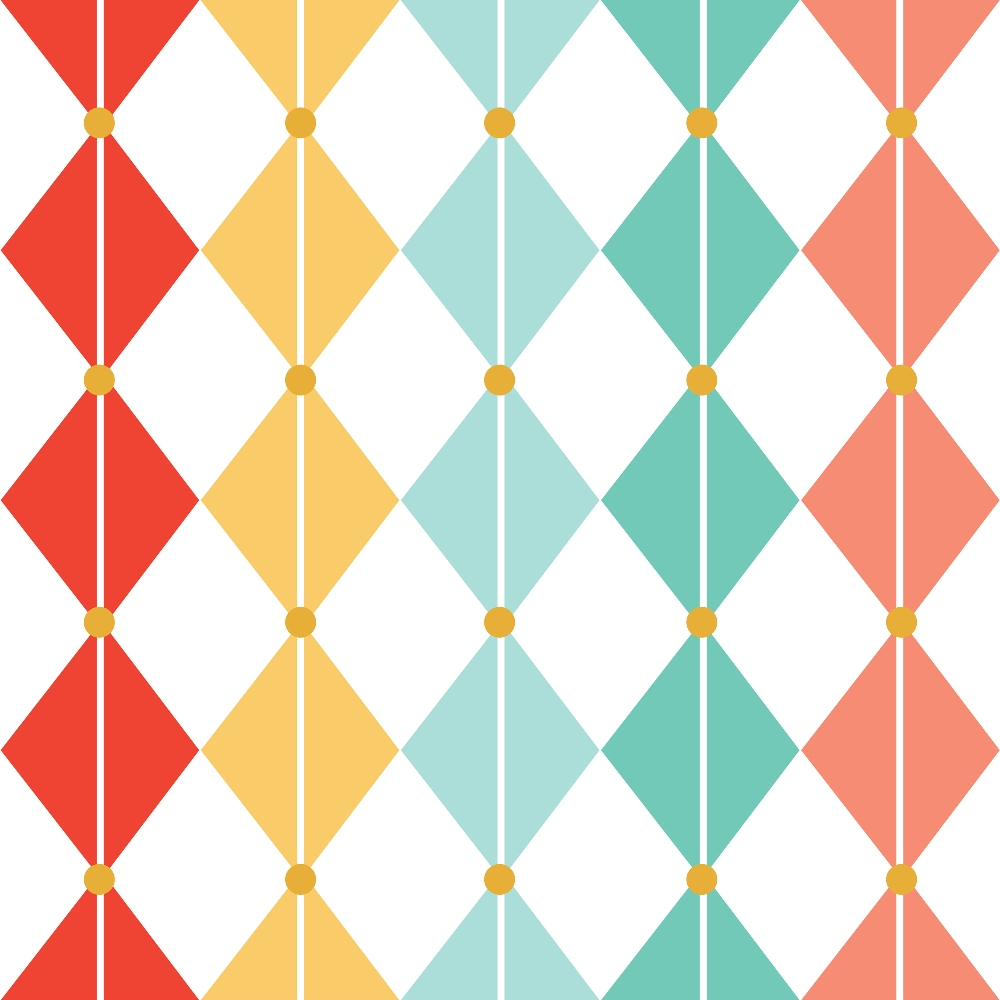 red, coral, yellow, mint green, teal, white, diamond pattern, geometric design, retro style, mid-century modern, repeating motifs,, fabric panel, christmas themed, holiday fabric, vintage inspired, colorful diamonds, interconnected shapes, festive colors, winter palette