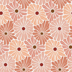 Retro Floral Pattern 1 Fabric with vintage flowers, blush pink, terracotta, peach, brown centers, seamless floral print, soft cotton material, quilting textile, classic blossom design, natural hues, fabric yardage for sewing projects.