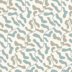 '- Retro Floral Pattern 10 Fabric - Cream background - Soft blue and beige abstract floral shapes - Organic curved lines - Vintage style - Textile yardage - Quilting material - Cotton fabric - Soft texture - Elegant design